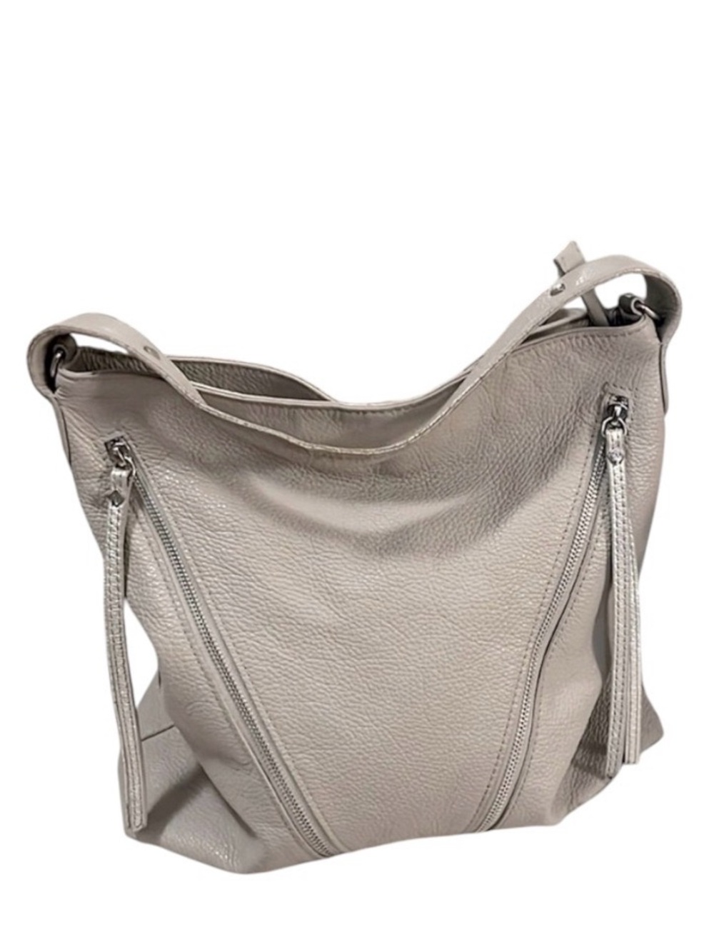 Giorgio Milan Italy Neutral Gray Pebbled Leather Slouchy Laptop Shoulder Bag